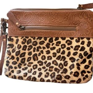 Myra Bag Leopard and Embossed Brown Clutch
